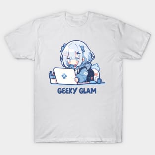 Kawaii Anime girl using laptop T-Shirt